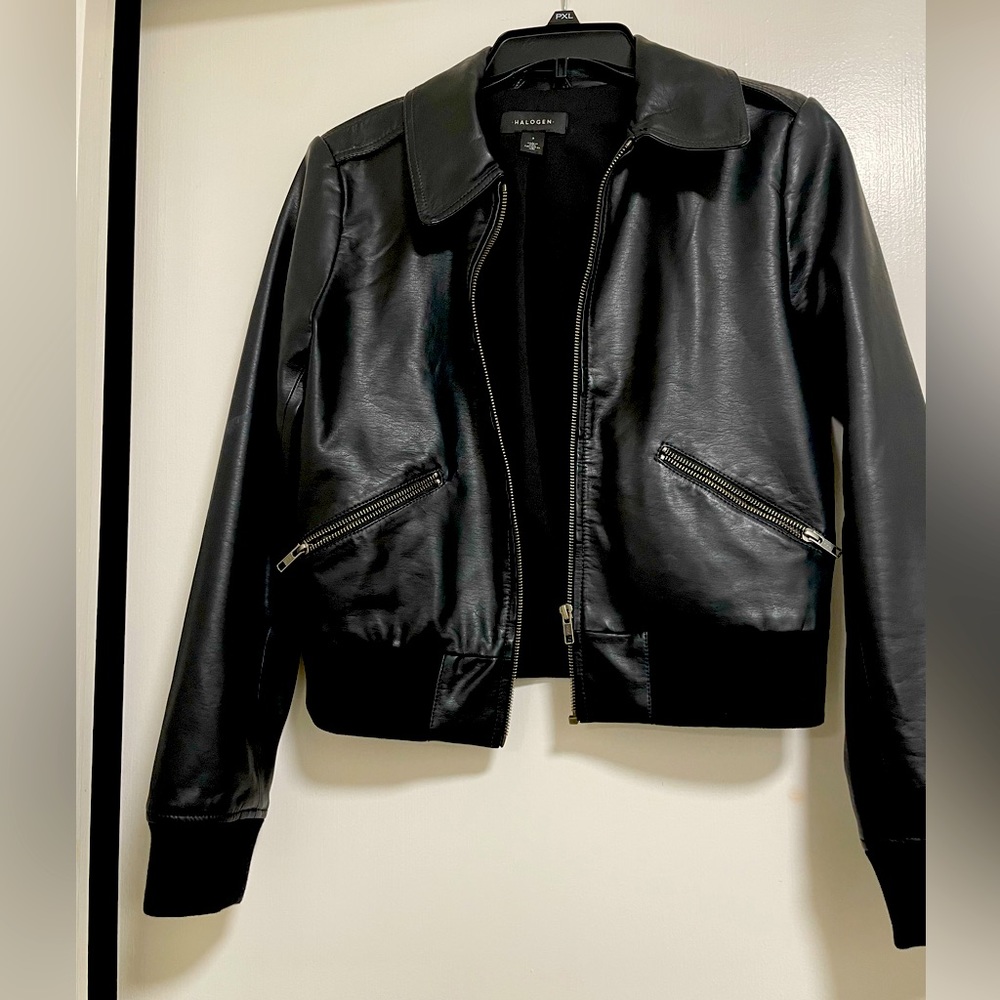 Halogen Black Faux Leather Moto Jacket